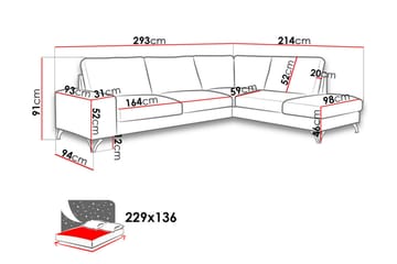 Hjørnesovesofa Flavio 293x214x91 cm - Møbler - Sofaer - Sovesofaer - Hjørnesovesofa
