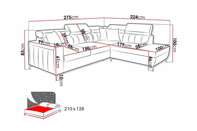 Galbally 3-seters hjørnesovesofa - Møbler - Sofaer - Sovesofaer - Hjørnesovesofa