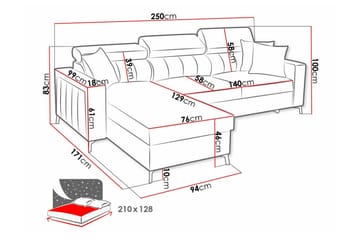 Galbally 3-seters hjørnesovesofa - Møbler - Sofaer - Sovesofaer - Hjørnesovesofa