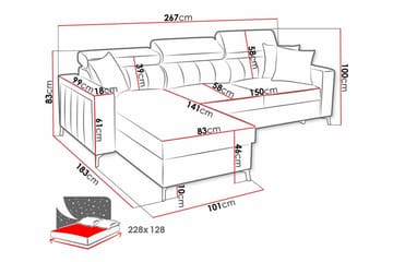 Galbally 3-seters hjørnesovesofa - Møbler - Sofaer - Sovesofaer - Hjørnesovesofa
