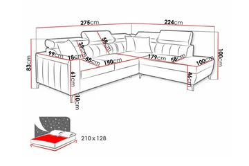 Galbally 3-seters hjørnesovesofa - Møbler - Sofaer - Sovesofaer - Hjørnesovesofa