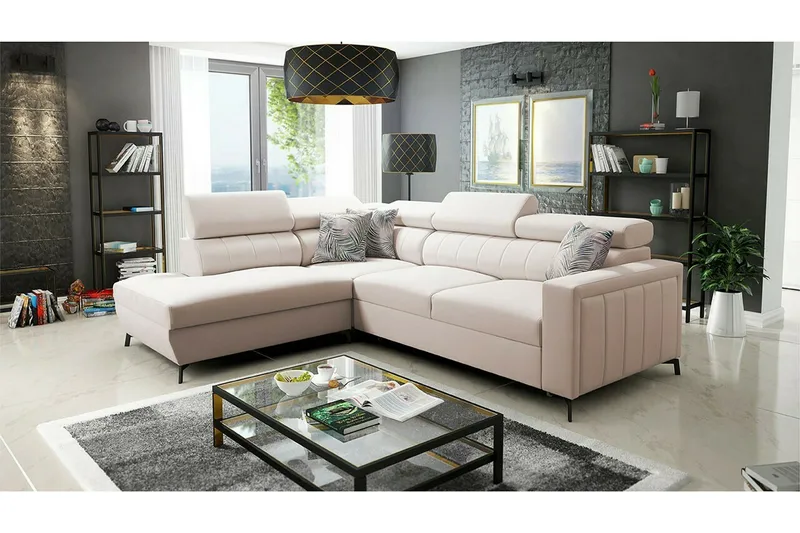 Galbally 3-sits Hörnbäddsoffa Beige/Light beige - Møbler - Sofaer - Sovesofaer - Hjørnesovesofa