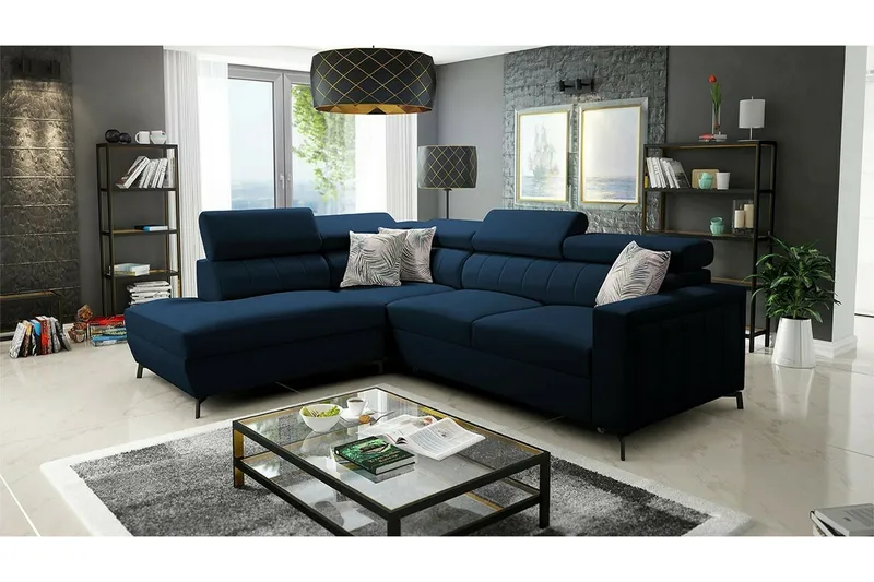 Galbally 3-sits Hörnbäddsoffa Dark blue - Møbler - Sofaer - Sovesofaer - Hjørnesovesofa