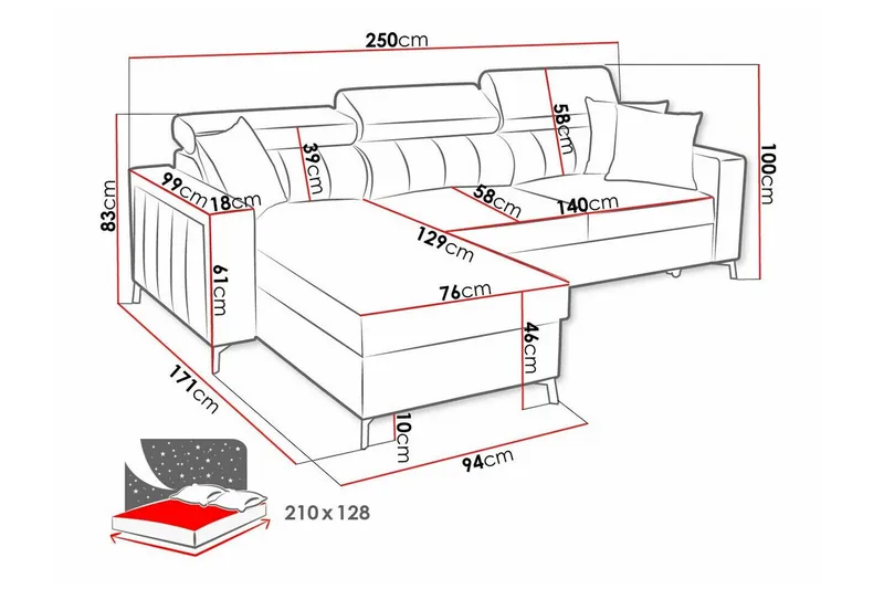 Galbally 3-sits Hörnbäddsoffa Dark blue - Møbler - Sofaer - Sovesofaer - Hjørnesovesofa