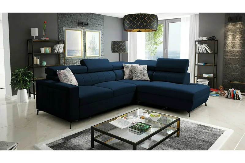 Galbally 3-sits Hörnbäddsoffa Dark blue - Møbler - Sofaer - Sovesofaer - Hjørnesovesofa