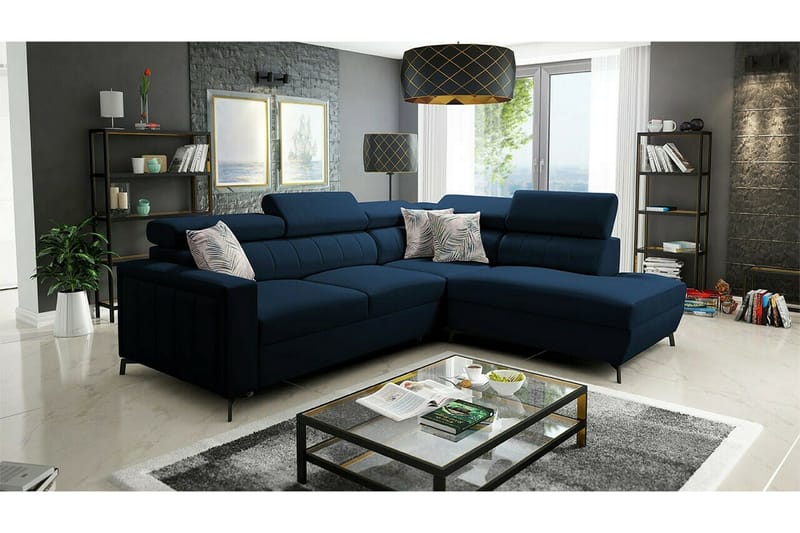 Galbally 3-sits Hörnbäddsoffa Dark blue - Møbler - Sofaer - Sovesofaer - Hjørnesovesofa