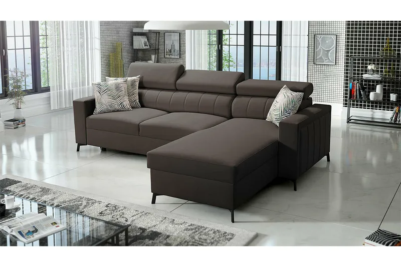 Galbally 3-sits Hörnbäddsoffa Dark brown - Møbler - Sofaer - Sovesofaer - Hjørnesovesofa