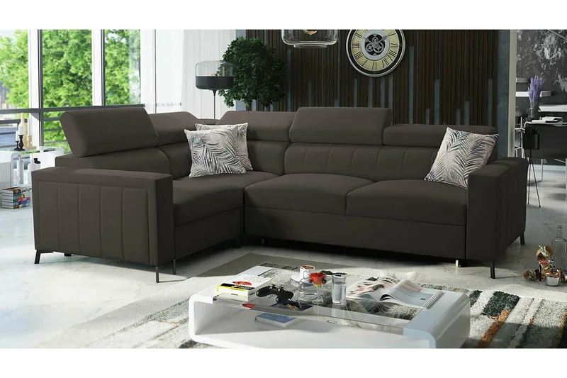 Galbally 3-sits Hörnbäddsoffa Dark brown - Møbler - Sofaer - Sovesofaer - Hjørnesovesofa