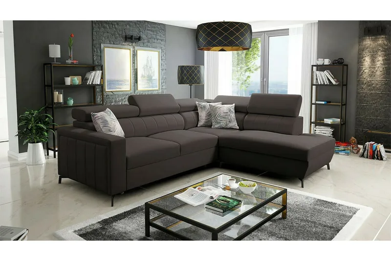 Galbally 3-sits Hörnbäddsoffa Dark brown - Møbler - Sofaer - Sovesofaer - Hjørnesovesofa