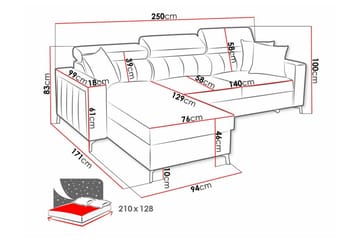 Galbally 3-sits Hörnbäddsoffa Light pink - Møbler - Sofaer - Sovesofaer - Hjørnesovesofa