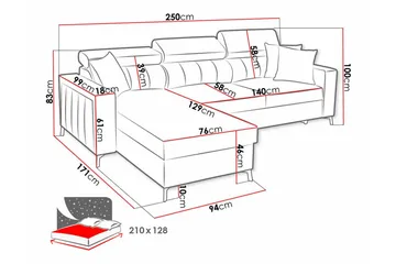 Galbally 3-sits Hörnbäddsoffa Ljusgrå - Møbler - Sofaer - Sovesofaer - Hjørnesovesofa