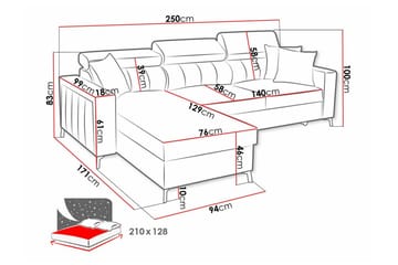 Galbally 3-sits Hörnbäddsoffa Ljusgrå - Møbler - Sofaer - Sovesofaer - Hjørnesovesofa