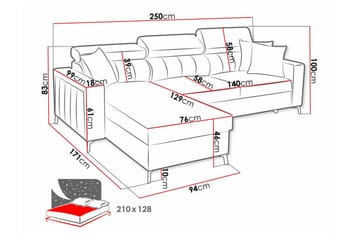 Galbally 3-sits Hörnbäddsoffa NO_BRAND Beige Creme - Møbler - Sofaer - Sovesofaer - Hjørnesovesofa