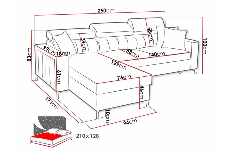 Galbally 3-sits Hörnbäddsoffa NO_BRAND Beige Creme - Møbler - Sofaer - Sovesofaer - Hjørnesovesofa