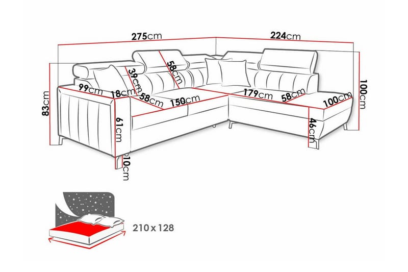 Galbally 3-sits Hörnbäddsoffa NO_BRAND beige - Møbler - Sofaer - Sovesofaer - Hjørnesovesofa