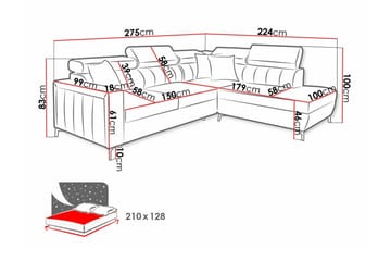 Galbally 3-sits Hörnbäddsoffa NO_BRAND beige - Møbler - Sofaer - Sovesofaer - Hjørnesovesofa