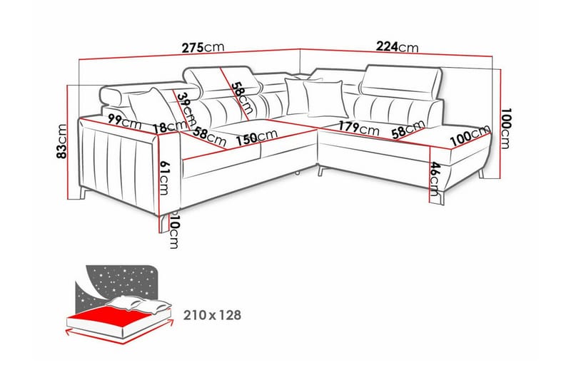 Galbally 3-sits Hörnbäddsoffa NO_BRAND beige - Møbler - Sofaer - Sovesofaer - Hjørnesovesofa