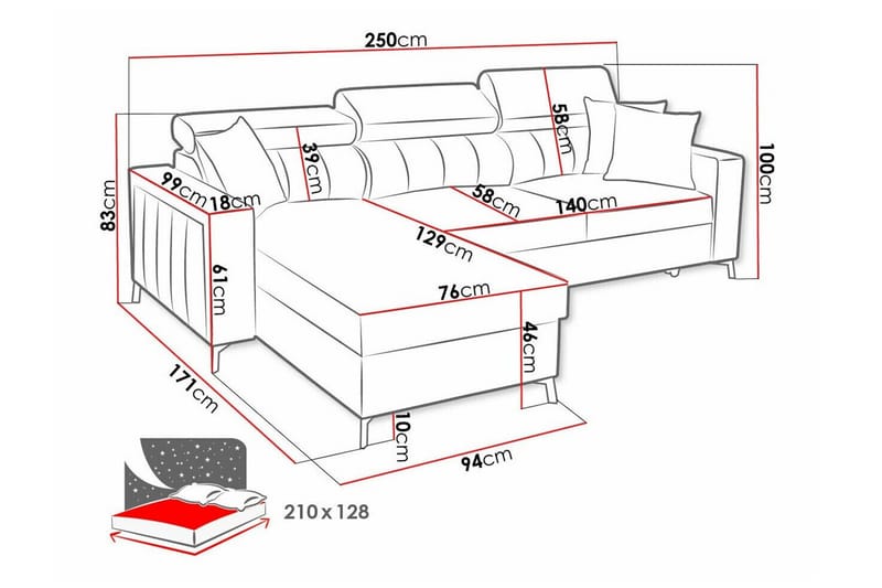 Galbally 3-sits Hörnbäddsoffa NO_BRAND Dark blue - Møbler - Sofaer - Sovesofaer - Hjørnesovesofa