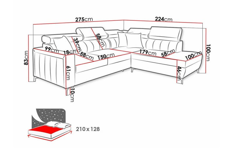 Galbally 3-sits Hörnbäddsoffa NO_BRAND Dark blue - Møbler - Sofaer - Sovesofaer - Hjørnesovesofa