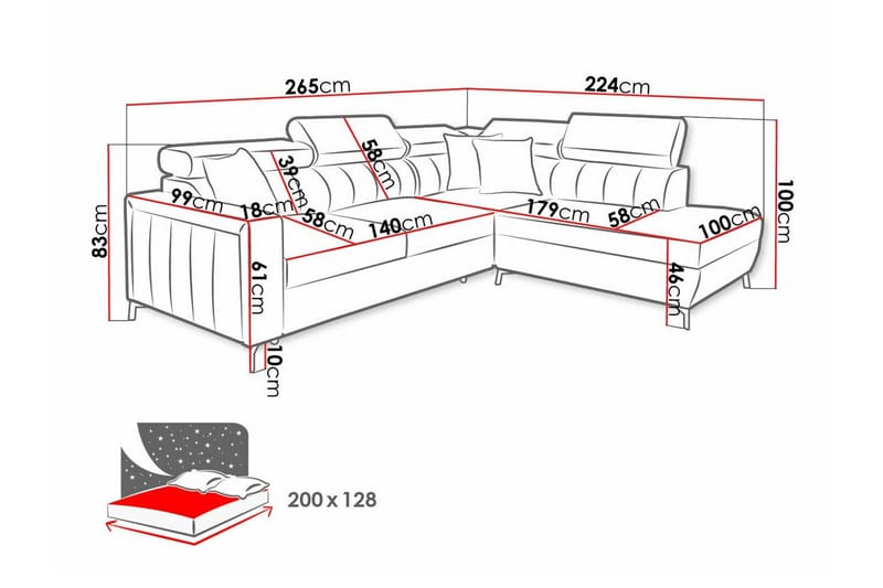 Galbally 3-sits Hörnbäddsoffa NO_BRAND Dark blue - Møbler - Sofaer - Sovesofaer - Hjørnesovesofa