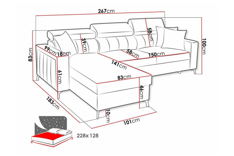Galbally 3-sits Hörnbäddsoffa NO_BRAND Dark blue - Møbler - Sofaer - Sovesofaer - Sovesofa divan