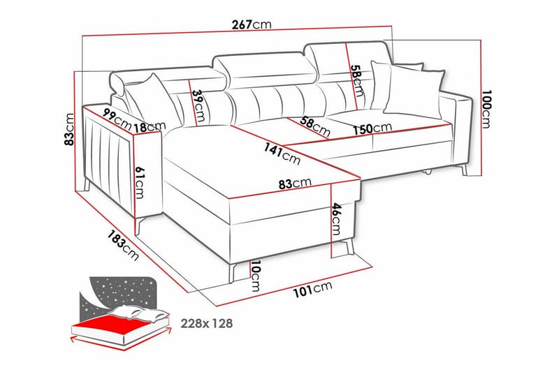 Galbally 3-sits Hörnbäddsoffa NO_BRAND Dark blue - Møbler - Sofaer - Sovesofaer - Hjørnesovesofa