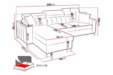 Galbally 3-sits Hörnbäddsoffa NO_BRAND Dark brown - Møbler - Sofaer - Sovesofaer - Hjørnesovesofa