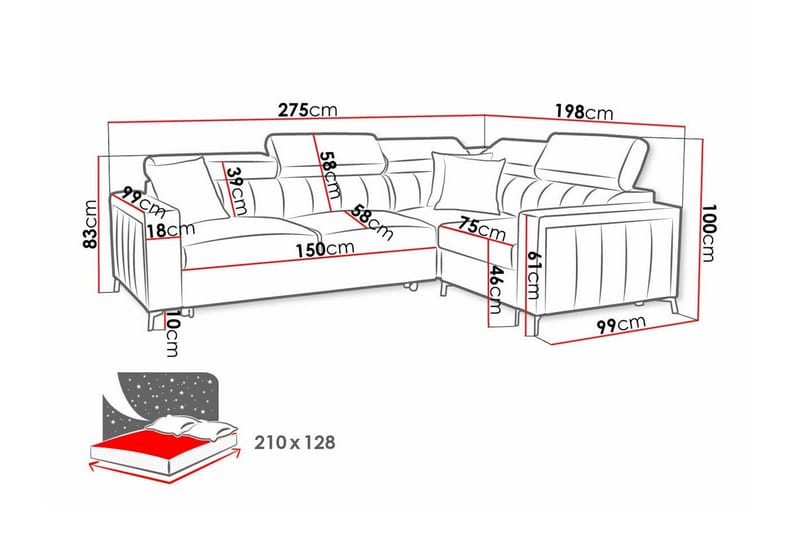 Galbally 3-sits Hörnbäddsoffa NO_BRAND Dark brown - Møbler - Sofaer - Sovesofaer - Hjørnesovesofa
