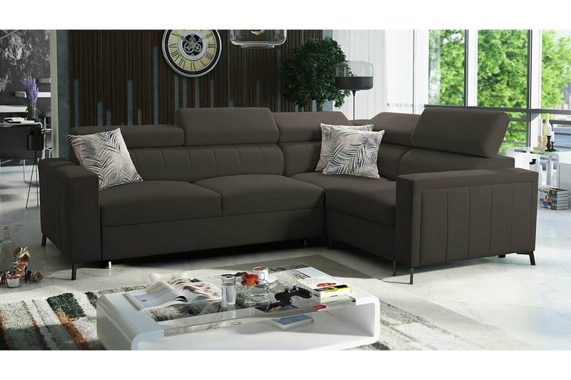 Galbally 3-sits Hörnbäddsoffa NO_BRAND Dark brown - Møbler - Sofaer - Sovesofaer - Hjørnesovesofa