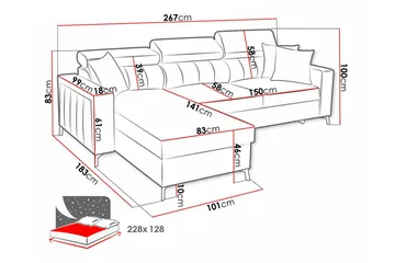 Galbally 3-sits Hörnbäddsoffa NO_BRAND Dark brown - Møbler - Sofaer - Sovesofaer - Hjørnesovesofa