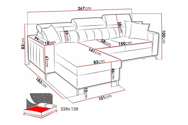 Galbally 3-sits Hörnbäddsoffa NO_BRAND Dark brown - Møbler - Sofaer - Sovesofaer - Hjørnesovesofa