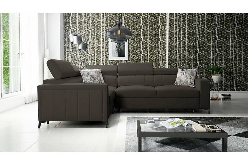 Galbally 3-sits Hörnbäddsoffa NO_BRAND Dark brown - Møbler - Sofaer - Sovesofaer - Hjørnesovesofa