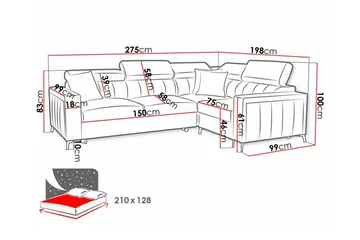 Galbally 3-sits Hörnbäddsoffa NO_BRAND Dark brown - Møbler - Sofaer - Sovesofaer - Hjørnesovesofa