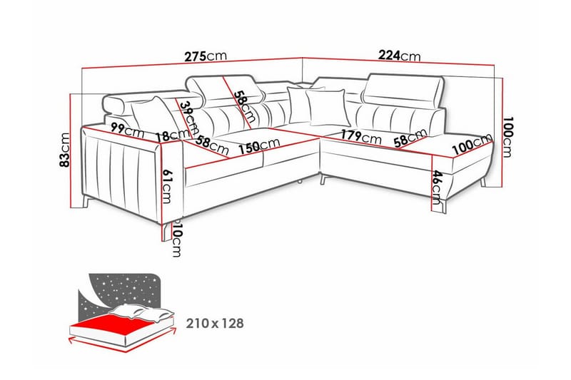 Galbally 3-sits Hörnbäddsoffa NO_BRAND Dark brown - Møbler - Sofaer - Sovesofaer - Hjørnesovesofa
