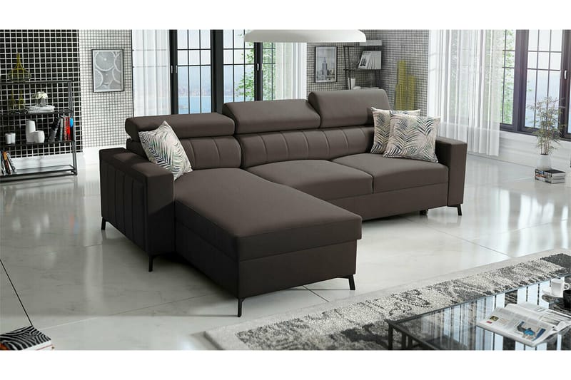 Galbally 3-sits Hörnbäddsoffa NO_BRAND Dark brown - Møbler - Sofaer - Sovesofaer - Hjørnesovesofa