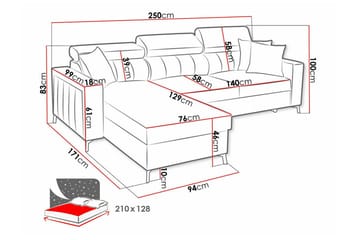 Galbally 3-sits Hörnbäddsoffa NO_BRAND Dark brown - Møbler - Sofaer - Sovesofaer - Hjørnesovesofa