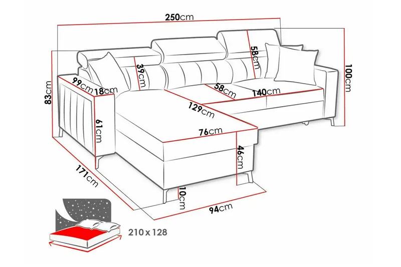 Galbally 3-sits Hörnbäddsoffa NO_BRAND Dark brown - Møbler - Sofaer - Sovesofaer - Hjørnesovesofa