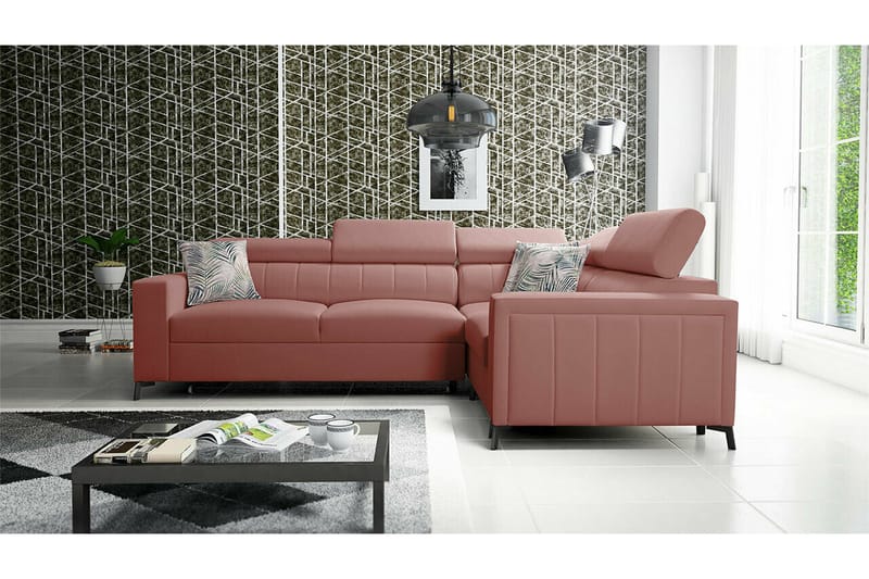 Galbally 3-sits Hörnbäddsoffa NO_BRAND Dark pink - Møbler - Sofaer - Sovesofaer - Hjørnesovesofa