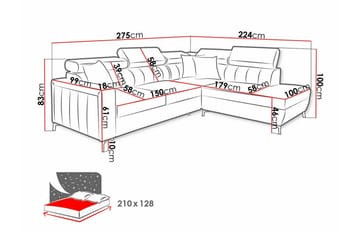 Galbally 3-sits Hörnbäddsoffa NO_BRAND Ljusgrå - Møbler - Sofaer - Sovesofaer - Hjørnesovesofa