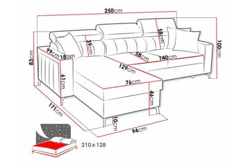 Galbally 3-sits Hörnbäddsoffa NO_BRAND Ljusgrå - Møbler - Sofaer - Sovesofaer - Hjørnesovesofa