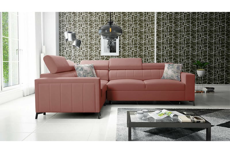 Galbally 3-sits Hörnbäddsoffa NO_BRAND Pink - Møbler - Sofaer - Sovesofaer - Hjørnesovesofa