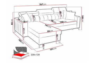 Galbally 3-sits Hörnbäddsoffa NO_BRAND Pink - Møbler - Sofaer - Sovesofaer - Hjørnesovesofa