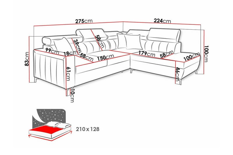Galbally 3-sits Hörnbäddsoffa NO_BRAND Pink - Møbler - Sofaer - Sovesofaer - Hjørnesovesofa