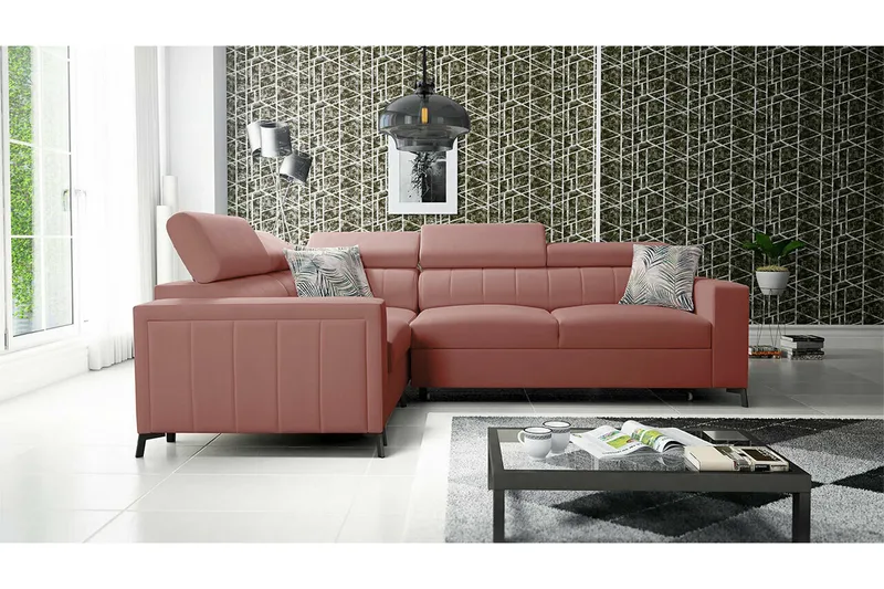 Galbally 3-sits Hörnbäddsoffa Pink - Møbler - Sofaer - Sovesofaer - Hjørnesovesofa
