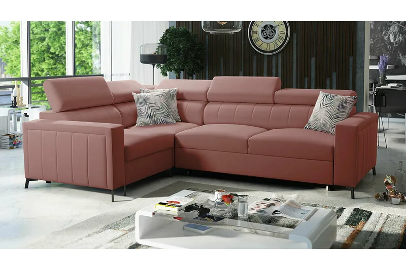 Galbally 3-sits Hörnbäddsoffa Pink - Møbler - Sofaer - Sovesofaer - Hjørnesovesofa
