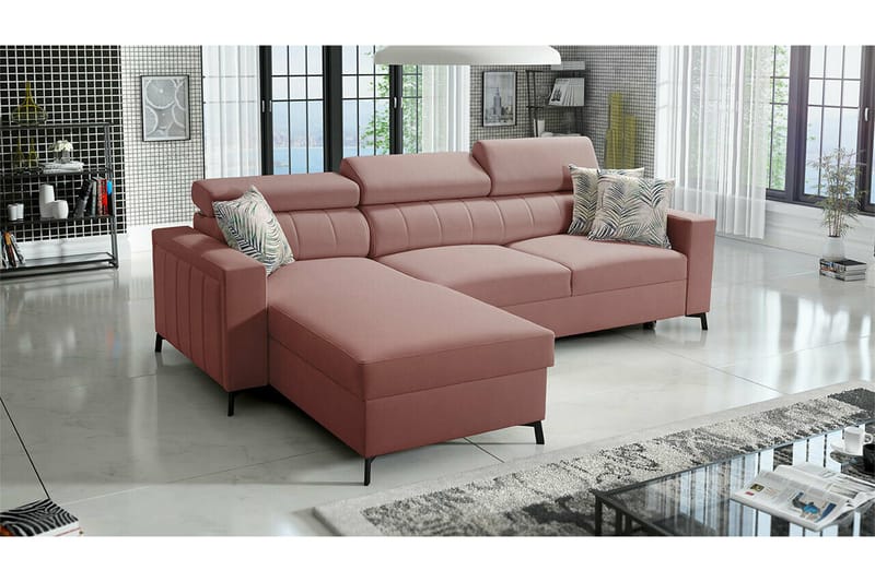 Galbally 3-sits Hörnbäddsoffa Pink - Møbler - Sofaer - Sovesofaer - Hjørnesovesofa