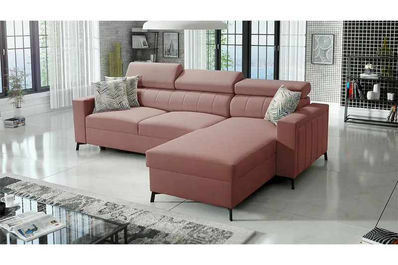 Galbally 3-sits Hörnbäddsoffa Pink - Møbler - Sofaer - Sovesofaer - Hjørnesovesofa