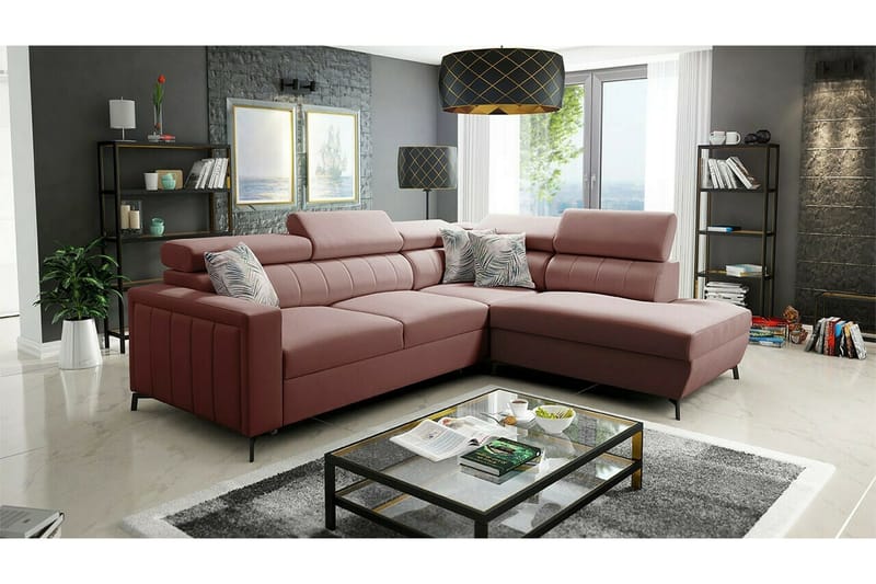 Galbally 3-sits Hörnbäddsoffa Pink - Møbler - Sofaer - Sovesofaer - Hjørnesovesofa