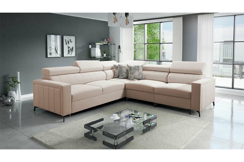 Galbally 4-sits Hörnbäddsoffa beige - Møbler - Sofaer - Sovesofaer - Hjørnesovesofa