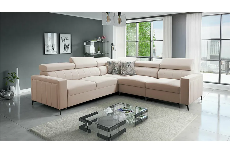 Galbally 4-sits Hörnbäddsoffa beige - Møbler - Sofaer - Sovesofaer - Hjørnesovesofa
